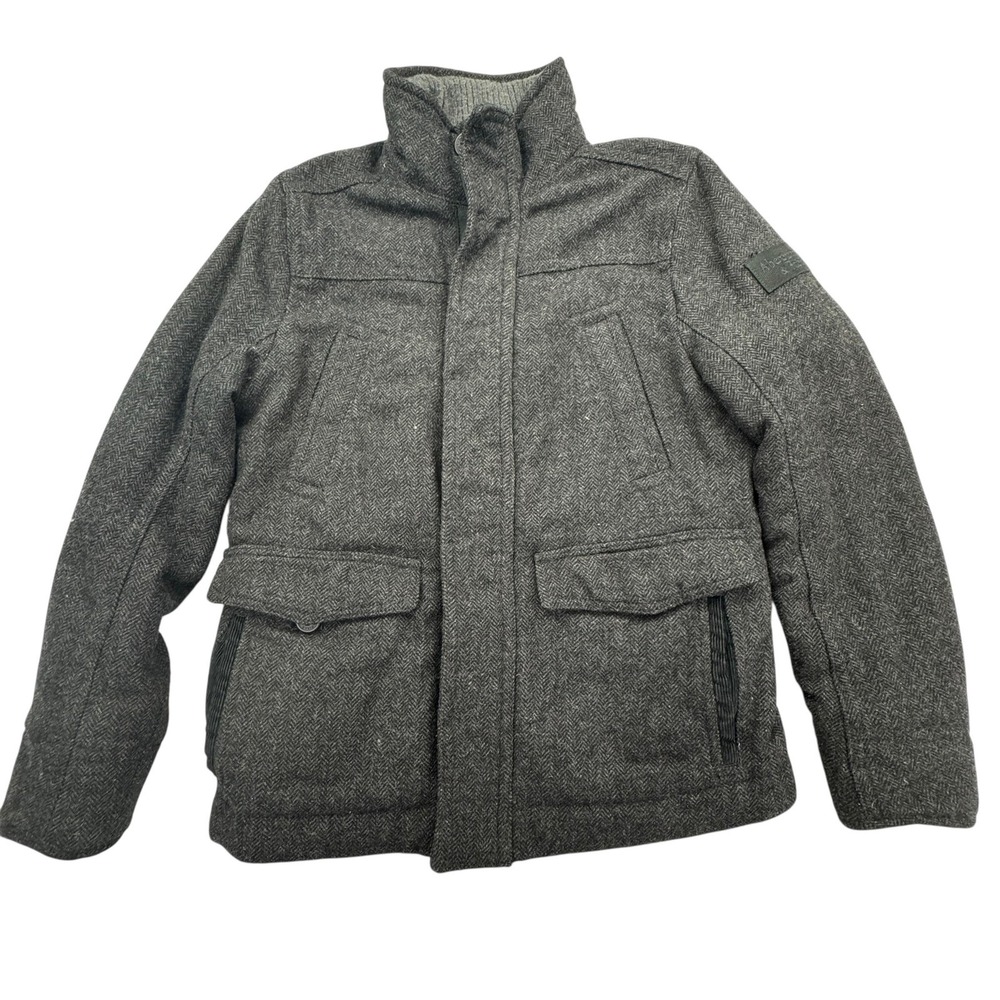 Abercrombie & Fitch Jacket Mens Medium Gray Wool Blend Herringbone Winter Coat